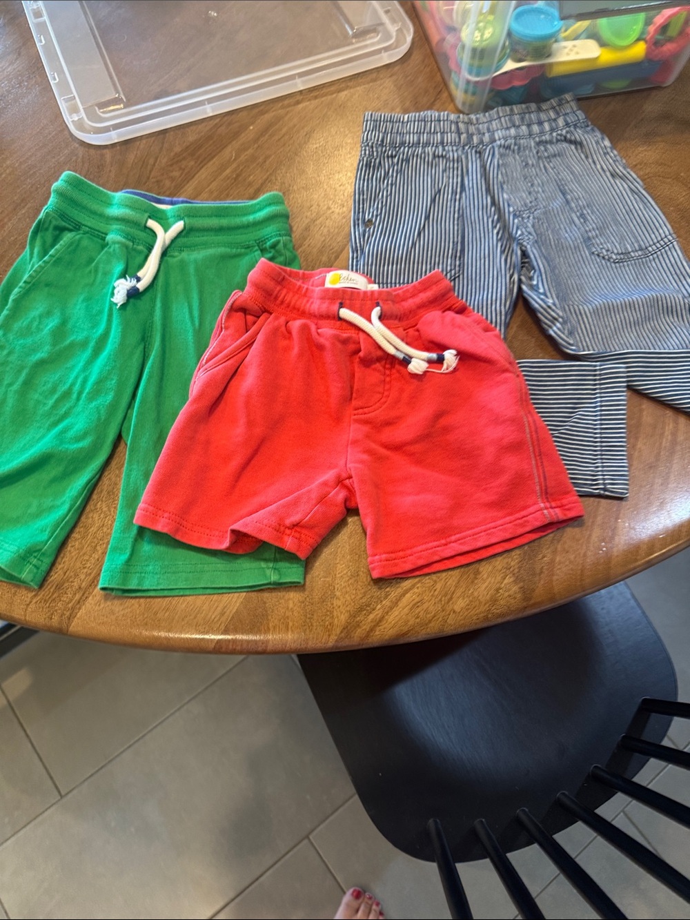Mini Boden blue stripe Pants, green Baggies, red short